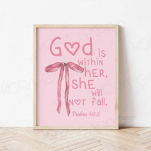 Load image into Gallery viewer, koragarro Preppy Pink Room Decor Bible Verse Wall Art Printable Dorm Wall Art Christian Girl Gift Pink Bow Digital Art Scripture Poster Nursery Decor