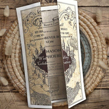 Load image into Gallery viewer, koragarro harry potter wedding invitation template editable hogwarts wedding invites wizard and witches celebration Marauders Map potterhead party invites thank you card rsvp wizard bride-to-be party ideas