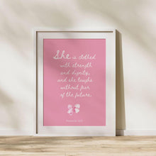 Load image into Gallery viewer, koragarro Pink Printable Room Décor Bible Verse Wall Art Christian Girl Gift Coquette Pink Bow Dorm Poster Proverbs 31 Nursery Décor Instant Download